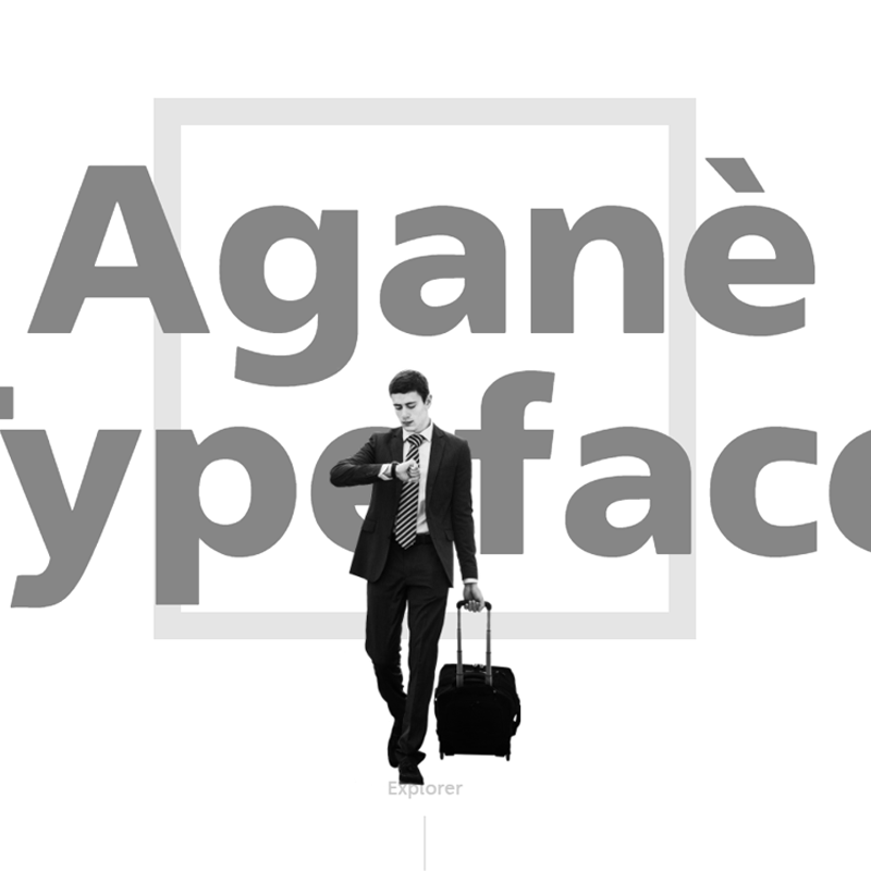 a business man in front of the word agane typeface and a box